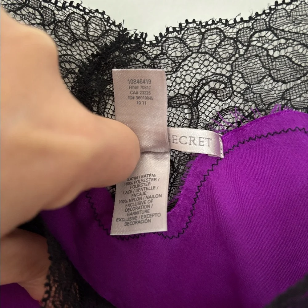 Victoria’s Secret Purple Nightgown Black Lace Trim Sides Large - Picture 8 of 8